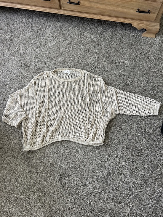 Vintage Havana Sweaters - Vintage Havana Cream Open-Knit Relaxed Crewneck Sweater